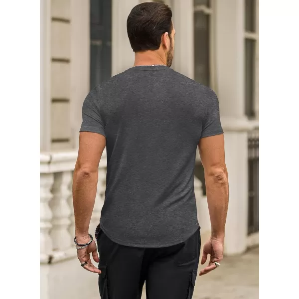 JMIERR Mens Muscle Slim T Shirt Crewneck Longline Henley Shirt Gym Workout Athletic Tee Shirts