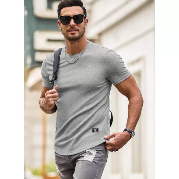 JMIERR Mens Muscle Slim T Shirt Crewneck Longline Henley Shirt Gym Workout Athletic Tee Shirts