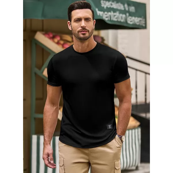 JMIERR Mens Muscle Slim T Shirt Crewneck Longline Henley Shirt Gym Workout Athletic Tee Shirts