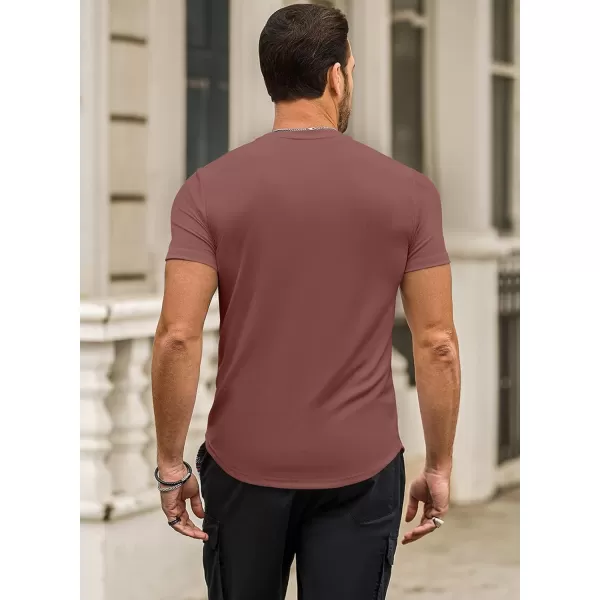 JMIERR Mens Muscle Slim T Shirt Crewneck Longline Henley Shirt Gym Workout Athletic Tee Shirts
