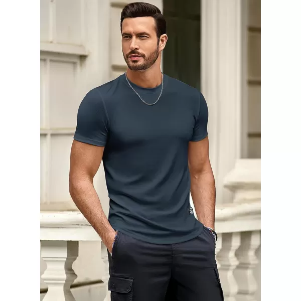 JMIERR Mens Muscle Slim T Shirt Crewneck Longline Henley Shirt Gym Workout Athletic Tee Shirts