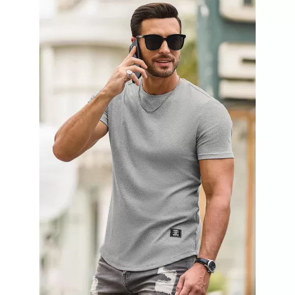 JMIERR Mens Muscle Slim T Shirt Crewneck Longline Henley Shirt Gym Workout Athletic Tee Shirts