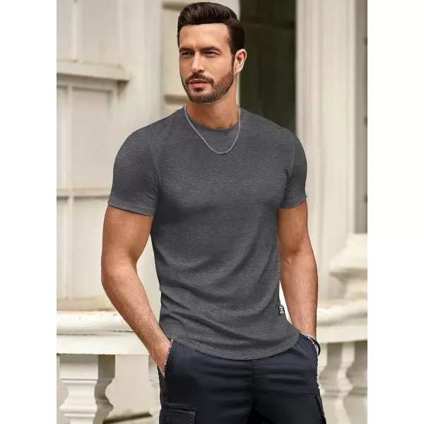 JMIERR Mens Muscle Slim T Shirt Crewneck Longline Henley Shirt Gym Workout Athletic Tee Shirts