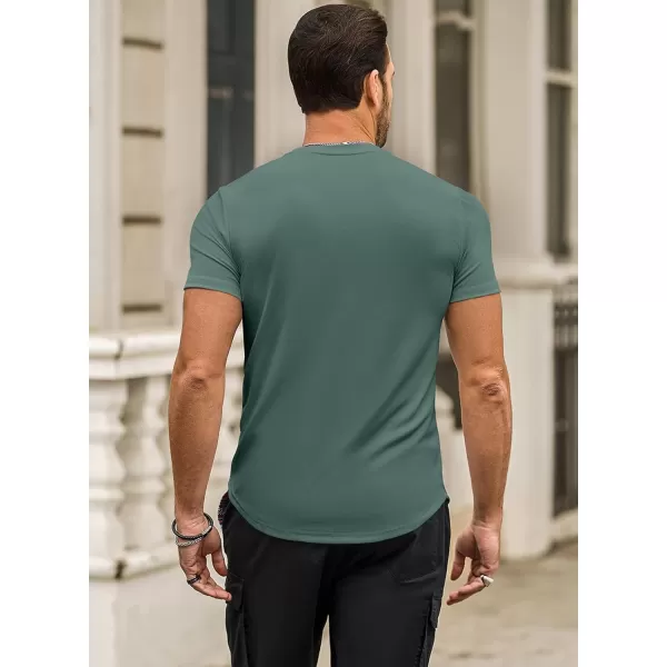 JMIERR Mens Muscle Slim T Shirt Crewneck Longline Henley Shirt Gym Workout Athletic Tee Shirts