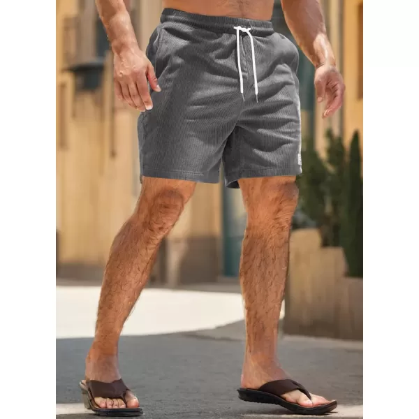 JMIERR Men's Corduroy Shorts Casual Elastic Waist Drawstring Lightweight Summer Beach Shorts