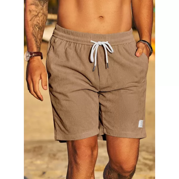 JMIERR Men's Corduroy Shorts Casual Elastic Waist Drawstring Lightweight Summer Beach Shorts