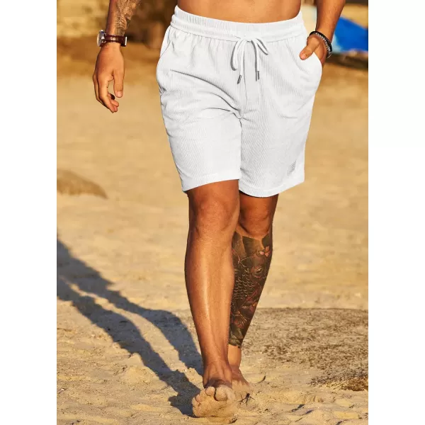 JMIERR Men's Corduroy Shorts Casual Elastic Waist Drawstring Lightweight Summer Beach Shorts
