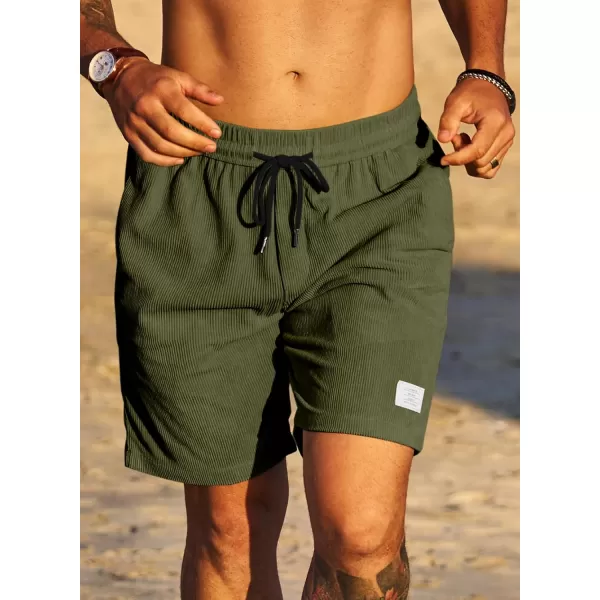 JMIERR Men's Corduroy Shorts Casual Elastic Waist Drawstring Lightweight Summer Beach Shorts