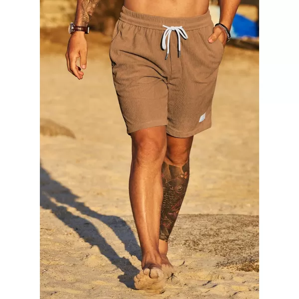 JMIERR Men's Corduroy Shorts Casual Elastic Waist Drawstring Lightweight Summer Beach Shorts