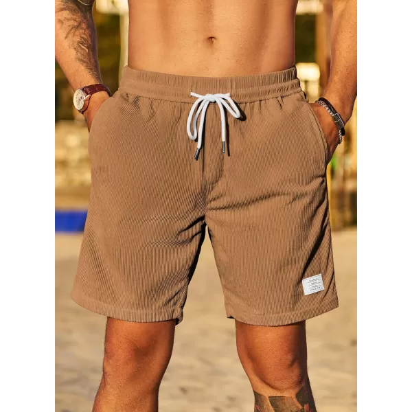 JMIERR Men's Corduroy Shorts Casual Elastic Waist Drawstring Lightweight Summer Beach Shorts