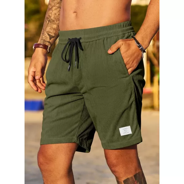 JMIERR Men's Corduroy Shorts Casual Elastic Waist Drawstring Lightweight Summer Beach Shorts
