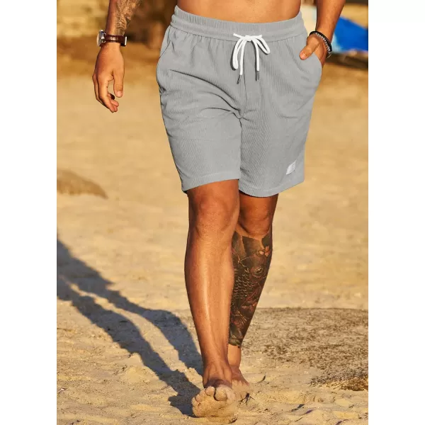 JMIERR Men's Corduroy Shorts Casual Elastic Waist Drawstring Lightweight Summer Beach Shorts