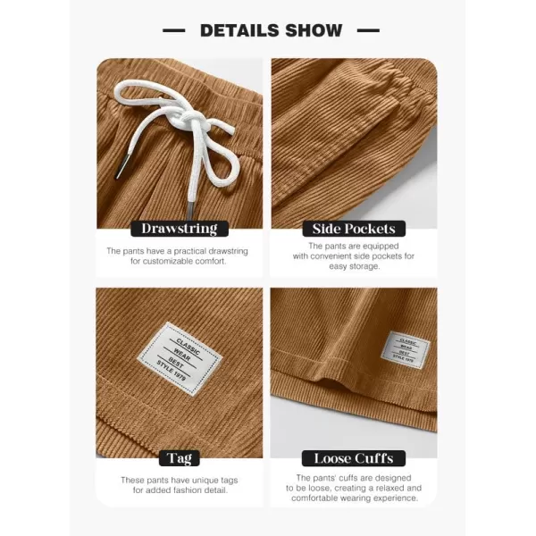 JMIERR Men's Corduroy Shorts Casual Elastic Waist Drawstring Lightweight Summer Beach Shorts