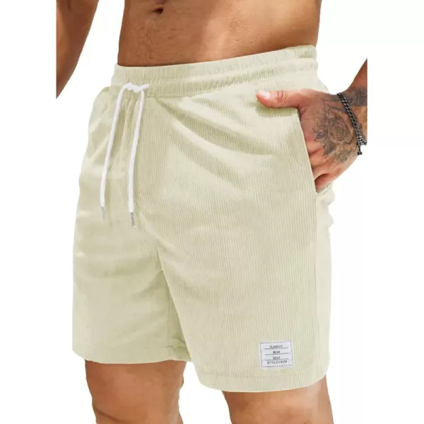 JMIERR Men's Corduroy Shorts Casual Elastic Waist Drawstring Lightweight Summer Beach Shorts