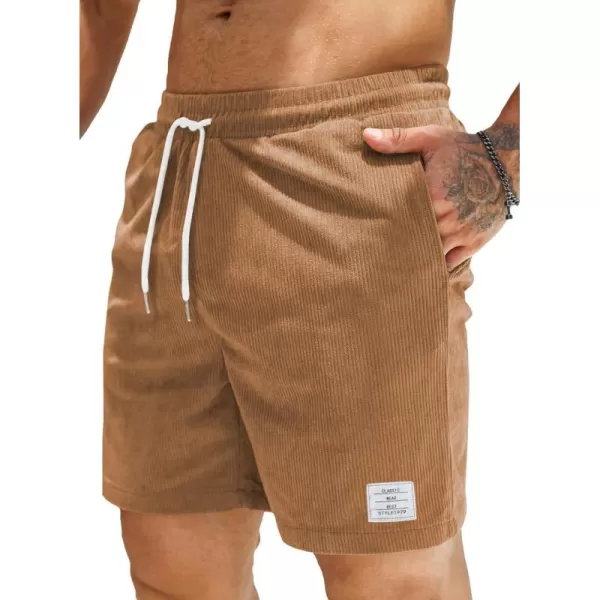 JMIERR Men's Corduroy Shorts Casual Elastic Waist Drawstring Lightweight Summer Beach Shorts
