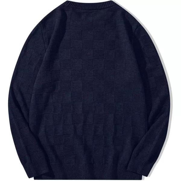 JMIERR Men's Crewneck Sweater Classic Checkered Knit Pullover Long Sleeve Casual Warm Jumper