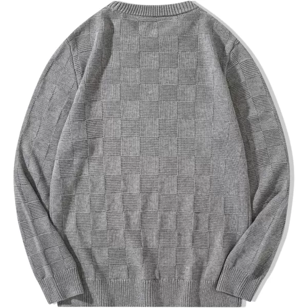 JMIERR Men's Crewneck Sweater Classic Checkered Knit Pullover Long Sleeve Casual Warm Jumper