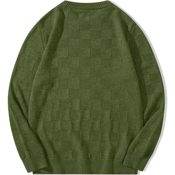 JMIERR Men's Crewneck Sweater Classic Checkered Knit Pullover Long Sleeve Casual Warm Jumper