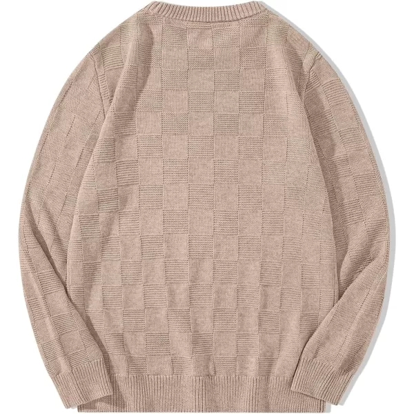JMIERR Men's Crewneck Sweater Classic Checkered Knit Pullover Long Sleeve Casual Warm Jumper