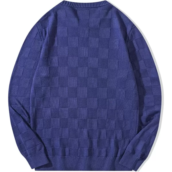 JMIERR Men's Crewneck Sweater Classic Checkered Knit Pullover Long Sleeve Casual Warm Jumper