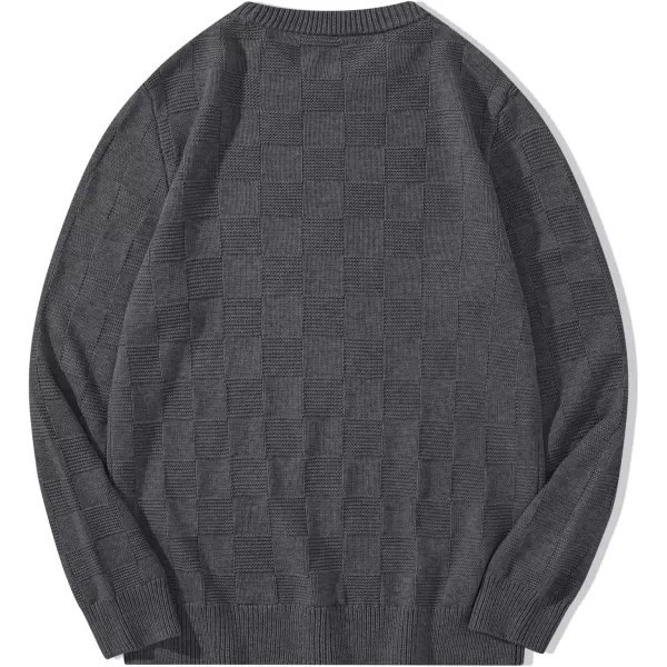 JMIERR Men's Crewneck Sweater Classic Checkered Knit Pullover Long Sleeve Casual Warm Jumper