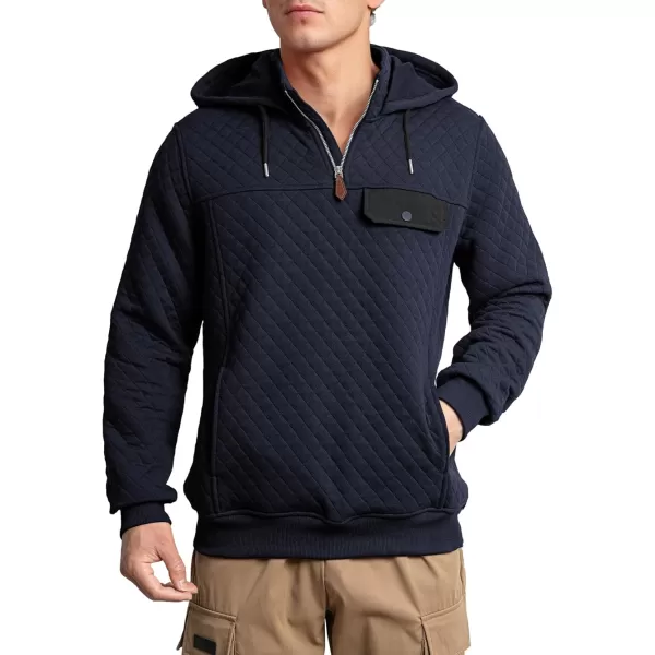 JMIERR Men's Quilted Hoodies Casual Long Sleeve Quarter-Zip Pullover Sweatshirt with Pockets