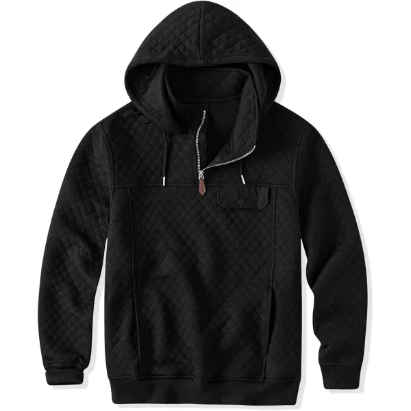 JMIERR Men's Quilted Hoodies Casual Long Sleeve Quarter-Zip Pullover Sweatshirt with Pockets