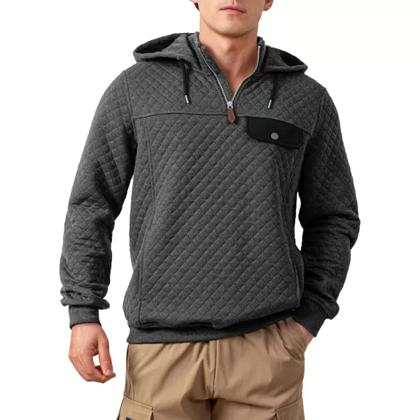 JMIERR Men's Quilted Hoodies Casual Long Sleeve Quarter-Zip Pullover Sweatshirt with Pockets