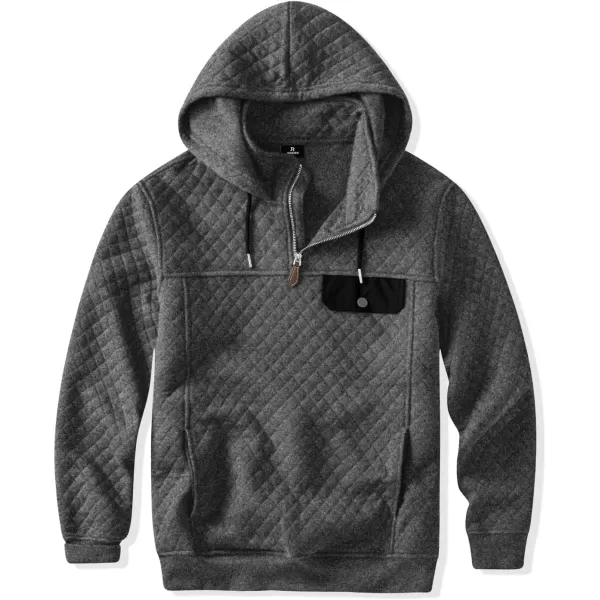 JMIERR Men's Quilted Hoodies Casual Long Sleeve Quarter-Zip Pullover Sweatshirt with Pockets