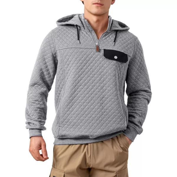 JMIERR Men's Quilted Hoodies Casual Long Sleeve Quarter-Zip Pullover Sweatshirt with Pockets