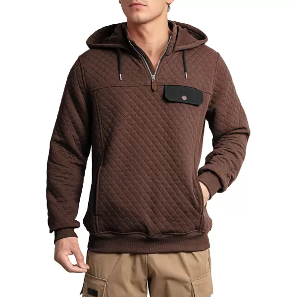 JMIERR Men's Quilted Hoodies Casual Long Sleeve Quarter-Zip Pullover Sweatshirt with Pockets
