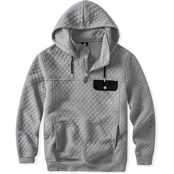JMIERR Men's Quilted Hoodies Casual Long Sleeve Quarter-Zip Pullover Sweatshirt with Pockets