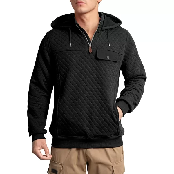 JMIERR Men's Quilted Hoodies Casual Long Sleeve Quarter-Zip Pullover Sweatshirt with Pockets