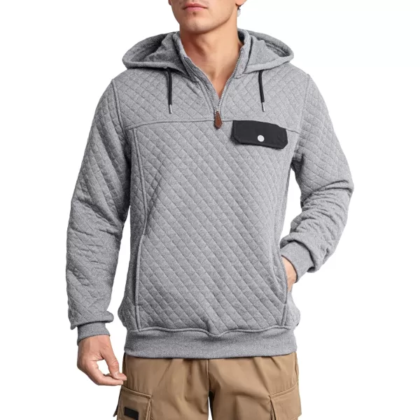 JMIERR Men's Quilted Hoodies Casual Long Sleeve Quarter-Zip Pullover Sweatshirt with Pockets