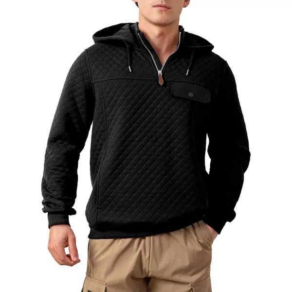 JMIERR Men's Quilted Hoodies Casual Long Sleeve Quarter-Zip Pullover Sweatshirt with Pockets