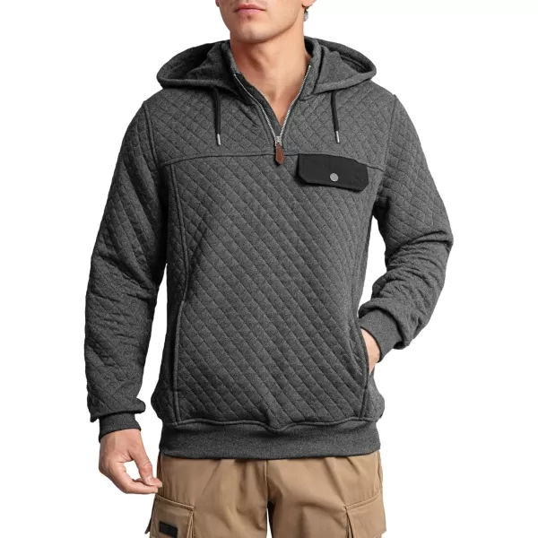 JMIERR Men's Quilted Hoodies Casual Long Sleeve Quarter-Zip Pullover Sweatshirt with Pockets