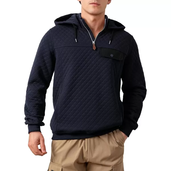 JMIERR Men's Quilted Hoodies Casual Long Sleeve Quarter-Zip Pullover Sweatshirt with Pockets