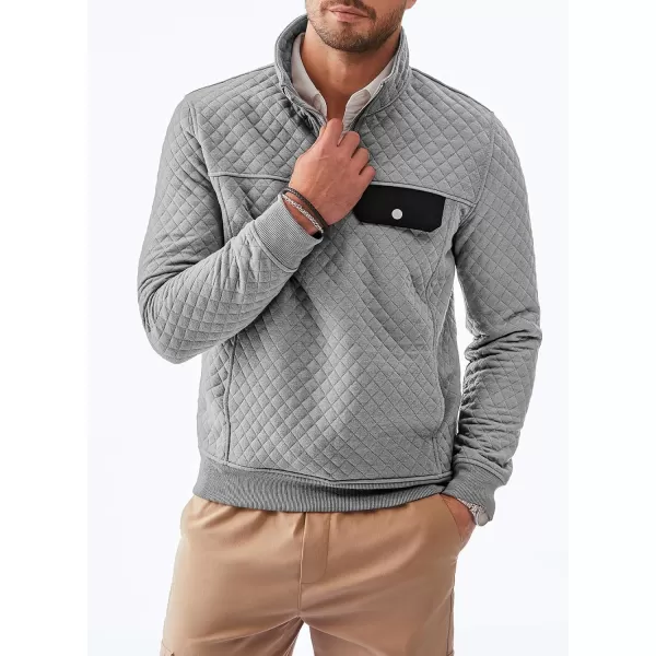JMIERR Men's Quilted Sweatshirt Casual Long Sleeve Outdoor Stand Collar Quarter-Zip Pullover Sweatshirts