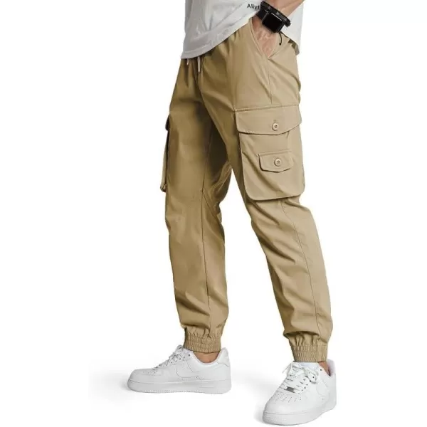 JMIERR Men's Casual Cargo Pants Stretch Elastic Waist Drawstring Tapered Pants with Pockets