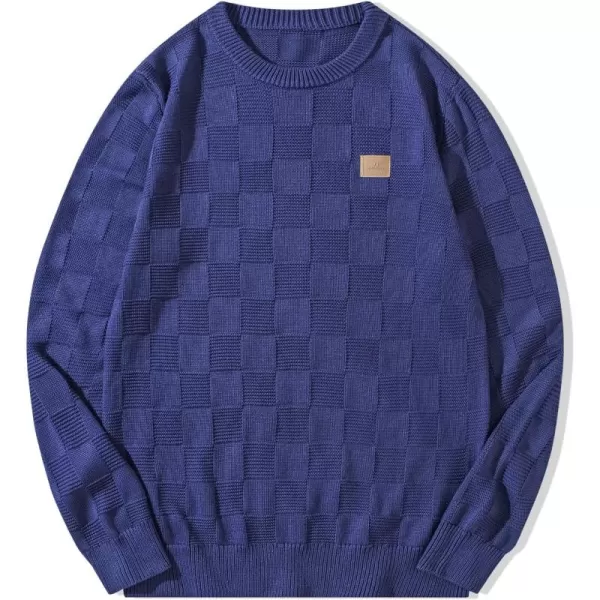JMIERR Men's Crewneck Sweater Classic Checkered Knit Pullover Long Sleeve Casual Warm Jumper