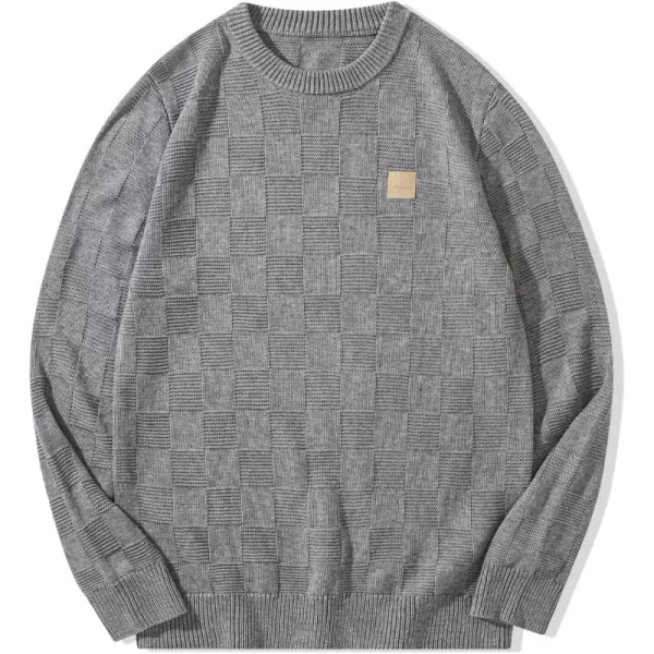 JMIERR Men's Crewneck Sweater Classic Checkered Knit Pullover Long Sleeve Casual Warm Jumper