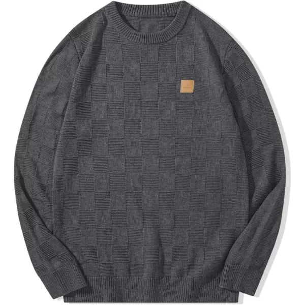 JMIERR Men's Crewneck Sweater Classic Checkered Knit Pullover Long Sleeve Casual Warm Jumper