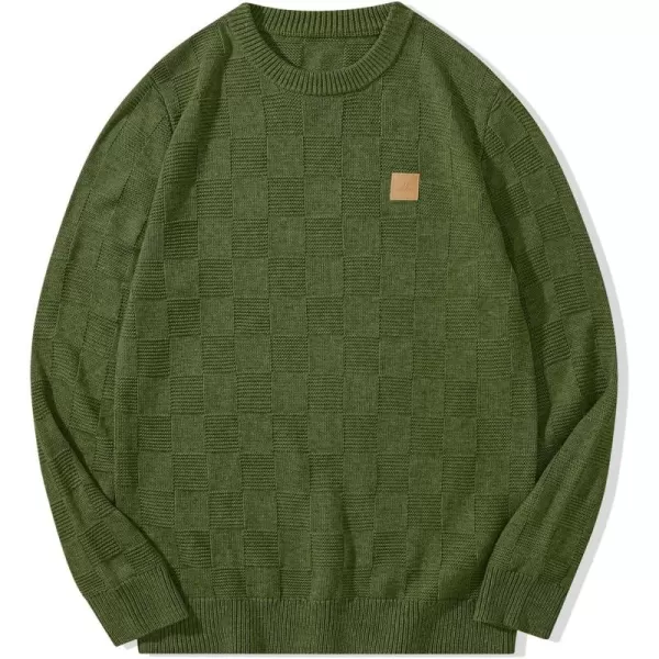 JMIERR Men's Crewneck Sweater Classic Checkered Knit Pullover Long Sleeve Casual Warm Jumper