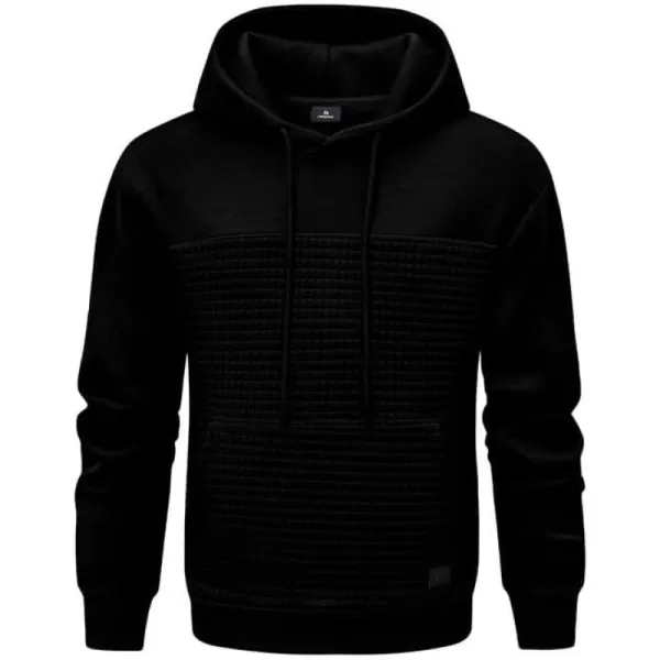 JMIERR Men's Hooded Sweatshirt Casual Long Sleeve Drawstring Waffle Pullover Hoodies with Pockets