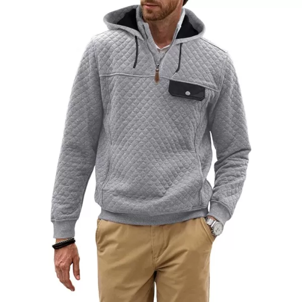 JMIERR Men's Quilted Hoodies Casual Long Sleeve Quarter-Zip Pullover Sweatshirt with Pockets