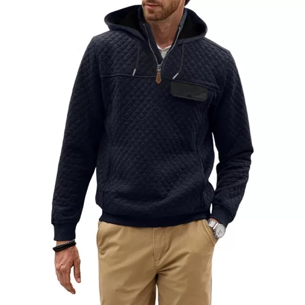 JMIERR Men's Quilted Hoodies Casual Long Sleeve Quarter-Zip Pullover Sweatshirt with Pockets