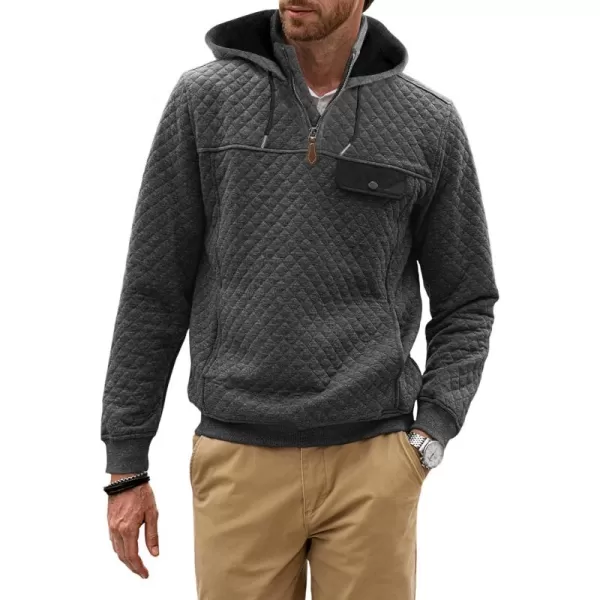 JMIERR Men's Quilted Hoodies Casual Long Sleeve Quarter-Zip Pullover Sweatshirt with Pockets