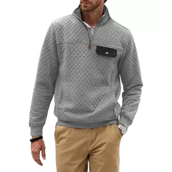 JMIERR Men's Quilted Sweatshirt Casual Long Sleeve Outdoor Stand Collar Quarter-Zip Pullover Sweatshirts