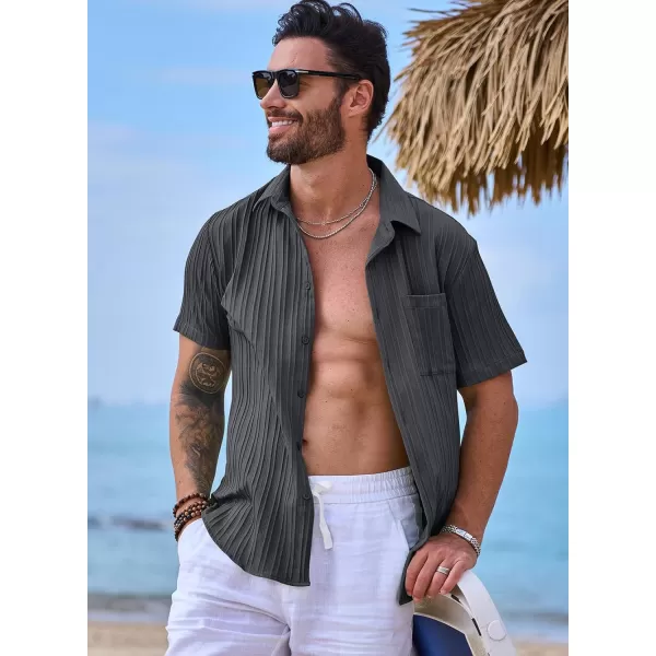 JMIERR Men's Button Down Shirts Textured Short Sleeve Casual Summer Hawaiian Beach Shirt with Pocket