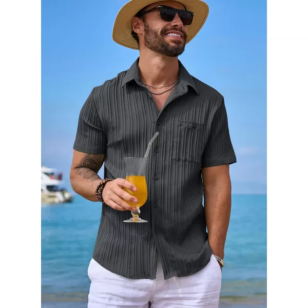 JMIERR Men's Button Down Shirts Textured Short Sleeve Casual Summer Hawaiian Beach Shirt with Pocket
